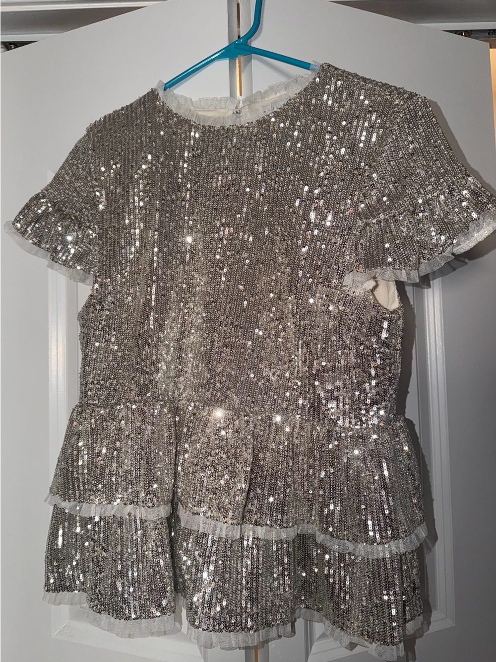 Silver Sequin Tiered Womens Top - Size S - Endless Rose